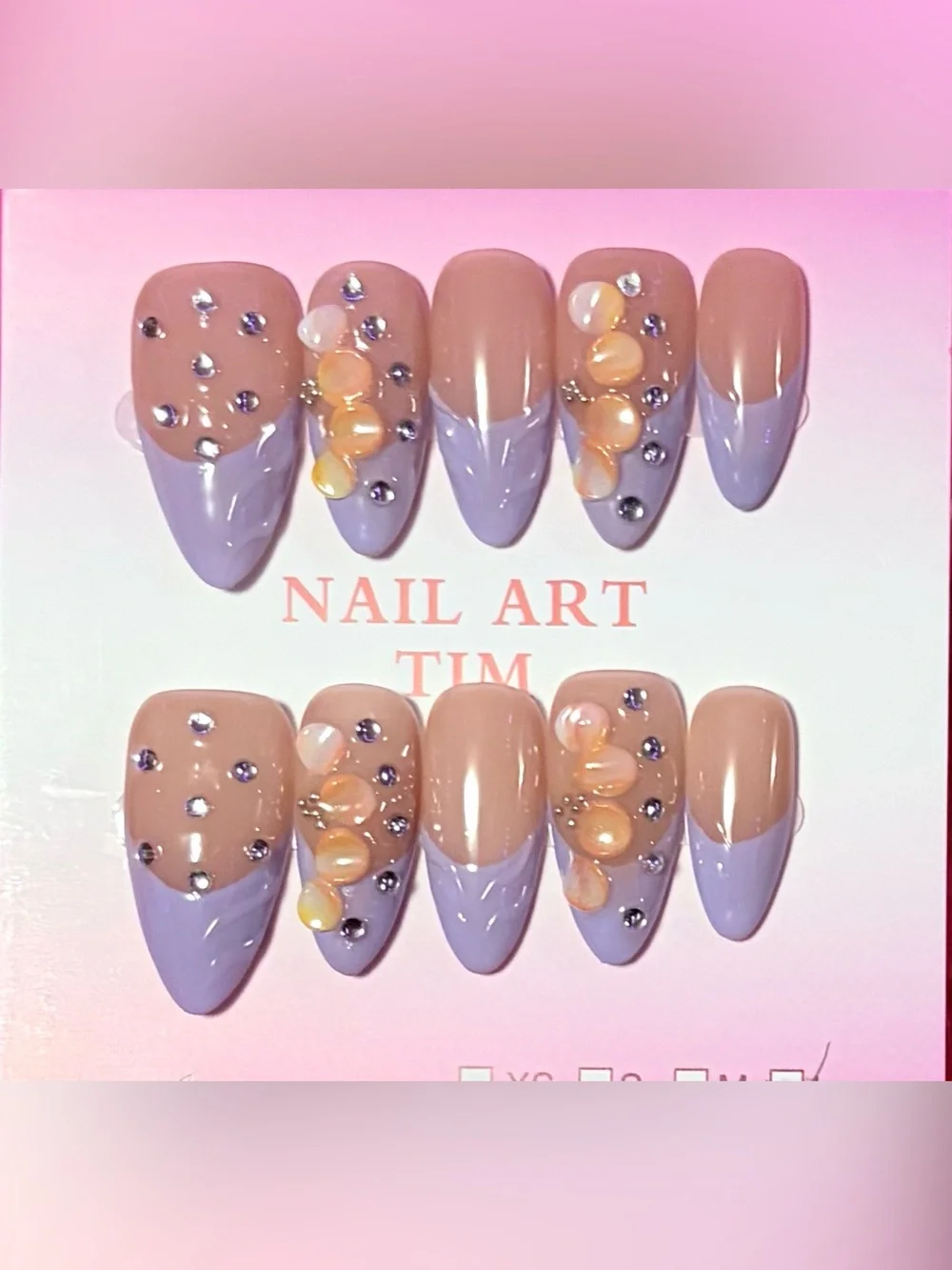 Nail Art Set - Lavender and Nude 3D Gem Design